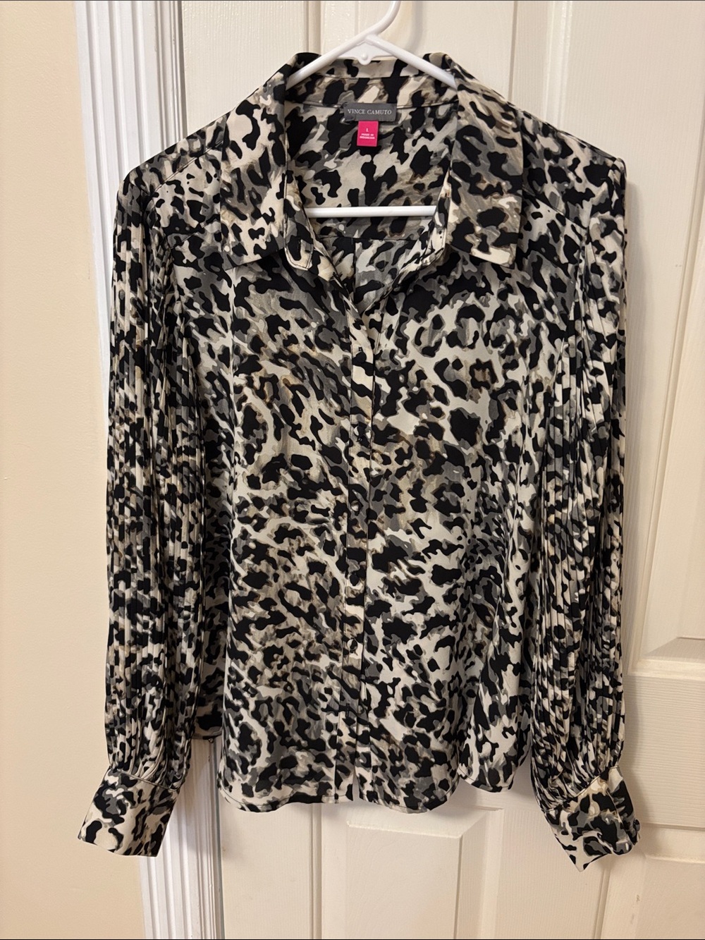 Vince Camuto Black, Ivory & Taupe Animal Print Button-Down Blouse